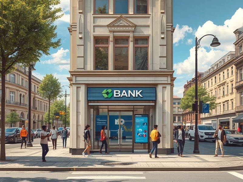 A bank branch on a busy high street, representing the local visibility challenges addressed by SEO for banking institutions strategies.