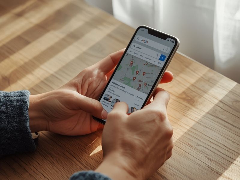 A smartphone displaying local Google Maps search results, showing how branch visibility connects directly to SEO for banking institutions local search performance.