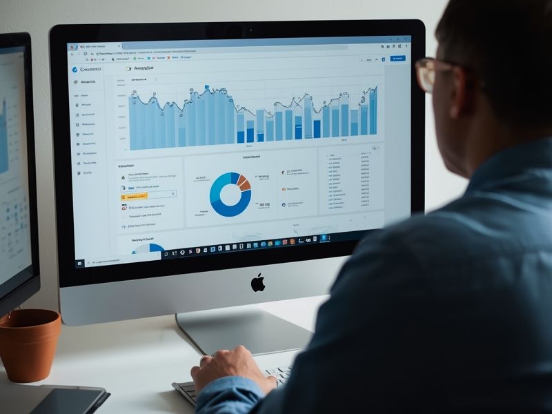 A digital marketer analysing website analytics data to inform customer personas research