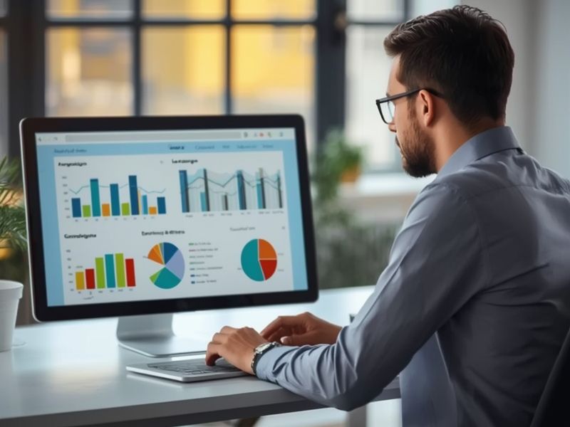 Small business owner reviewing the basics of online advertising on a laptop dashboard