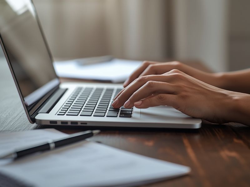 Hands typing on a laptop reviewing data privacy laws in e-commerce compliance requirements for an e-commerce business
