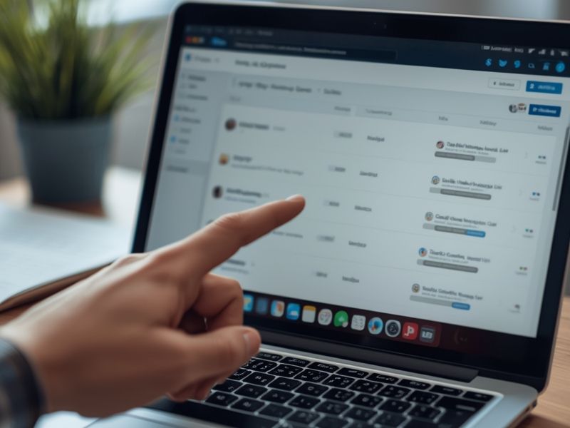 Hand pointing at subscriber segmentation tags on a laptop screen during email marketing with ConvertKit setup