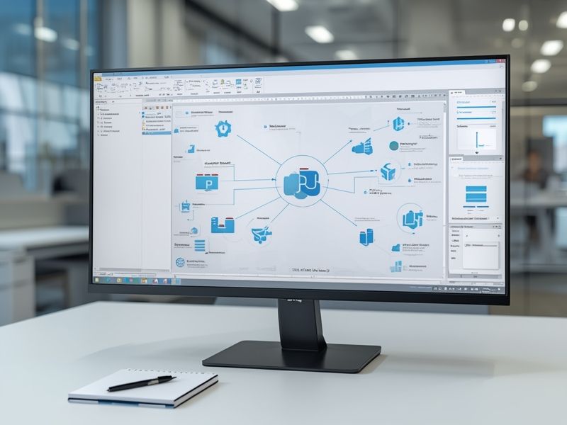 Desktop monitor displaying a visual automation workflow for email marketing with ConvertKit campaign sequences