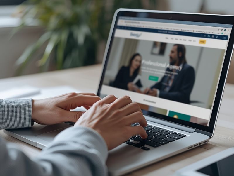Hands on a laptop browsing a digital agency website to get started with email marketing with ConvertKit support