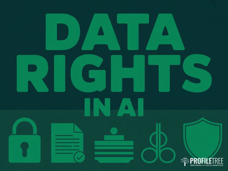 Data Rights in AI: padlock, verified document and shield icons representing personal data protection under UK law