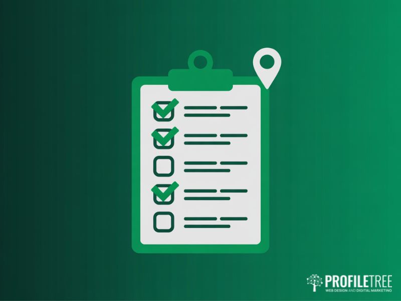 Flat vector checklist clipboard representing a local SEO priority action plan for Irish businesses