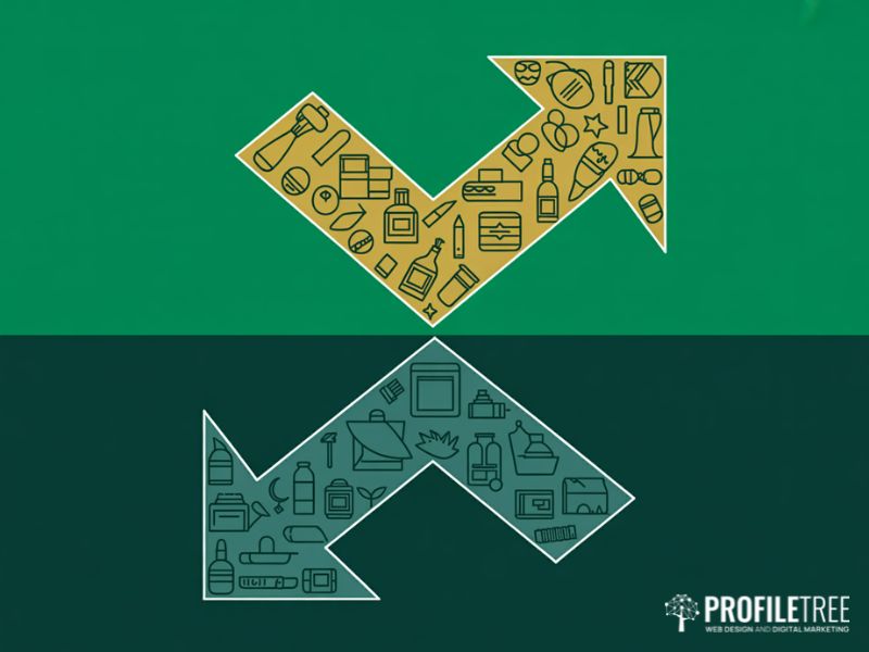 Flat vector K-shape diagram illustrating the bifurcated US consumer behaviour market split between premium and value spending