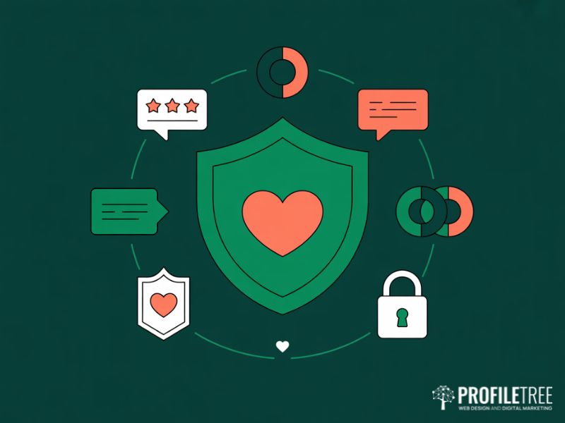 Flat vector trust shield diagram illustrating the key pillars of brand loyalty driving US consumer behaviour decisions