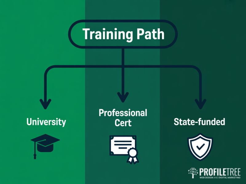 Digital marketing training in Ireland pathway decision tree comparing university professional and state-funded course options