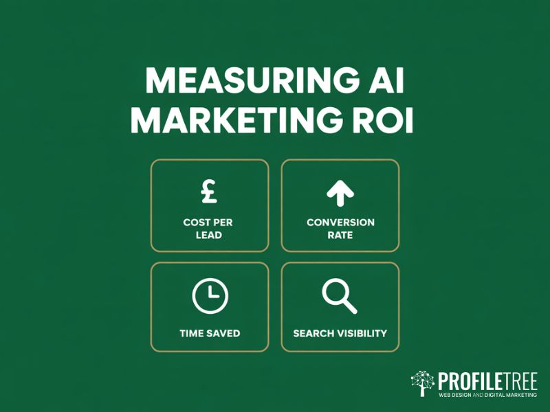  Four key metrics grid for measuring ROI from AI in Marketing Strategies including cost per lead and conversion rate