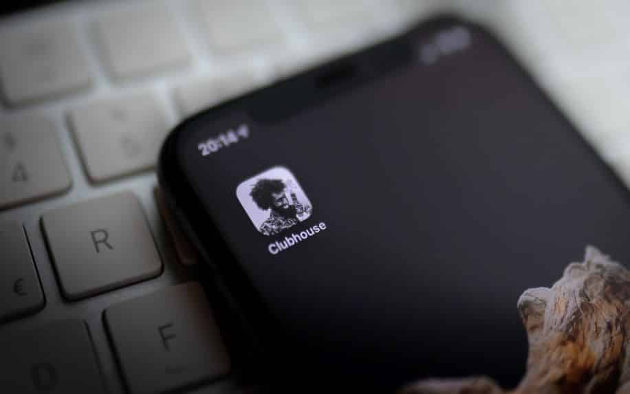 An iPhone showing the Clubhouse social media application icon