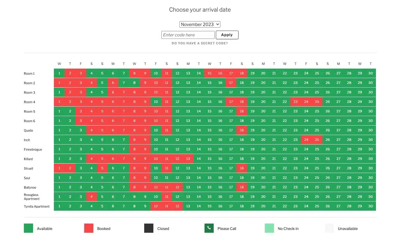 Screenshot of booking module for Denvirs