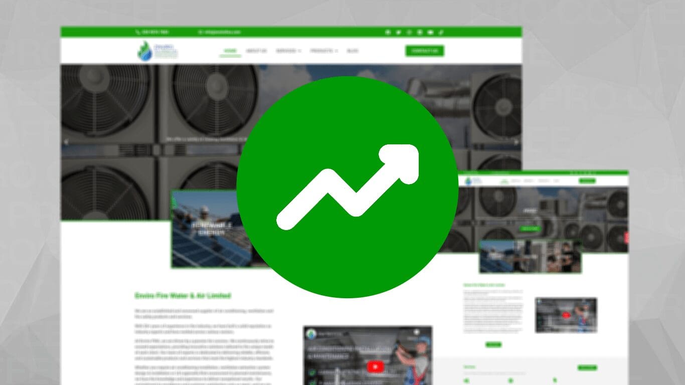 Screenshot of Desktop and Mobile of Enviro FWA site with optimisation icon overlay