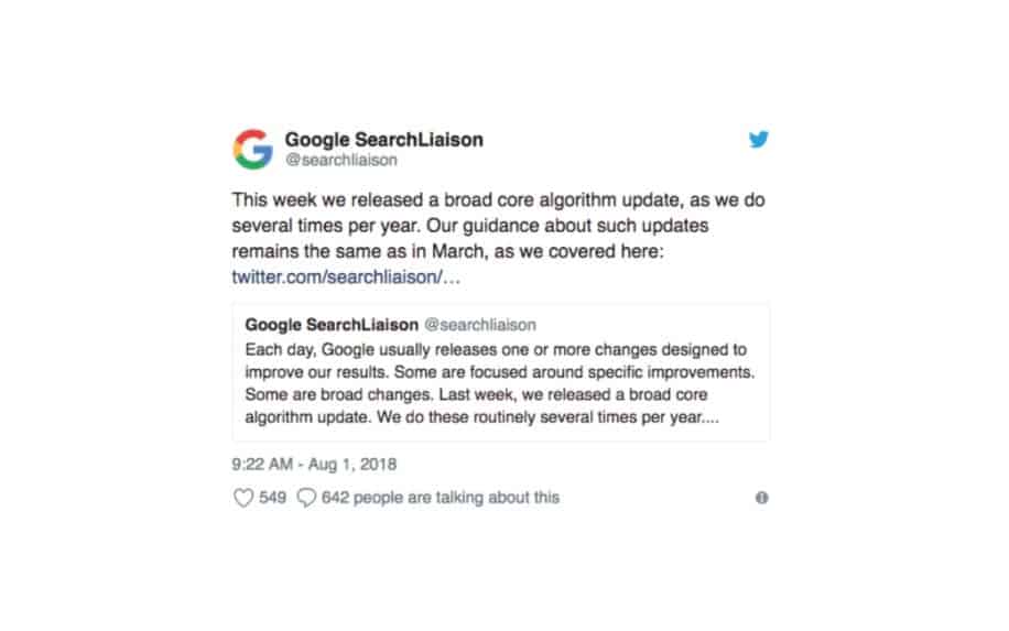 Google medic update tweet