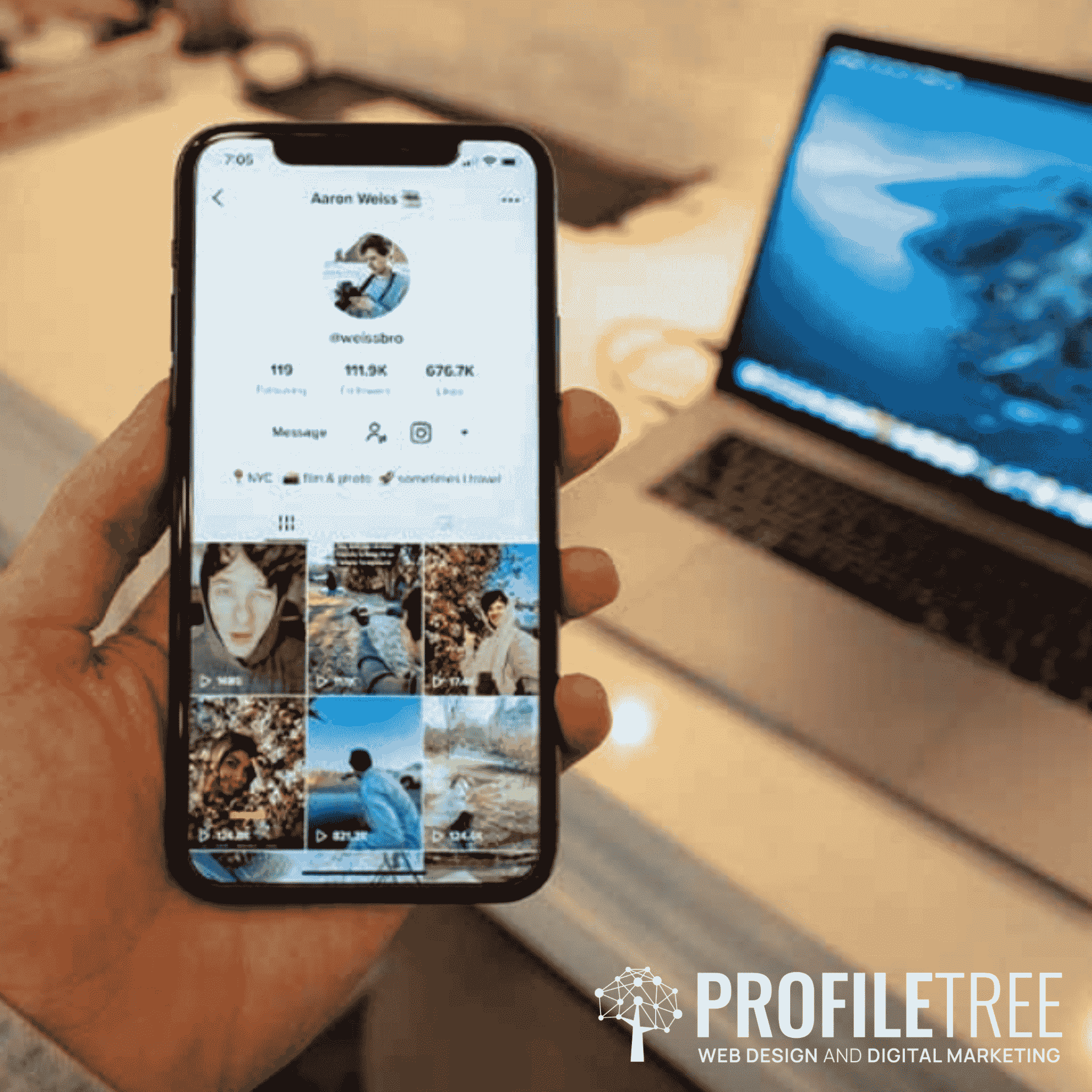 Image of someone on TikTok home screen with laptop in background