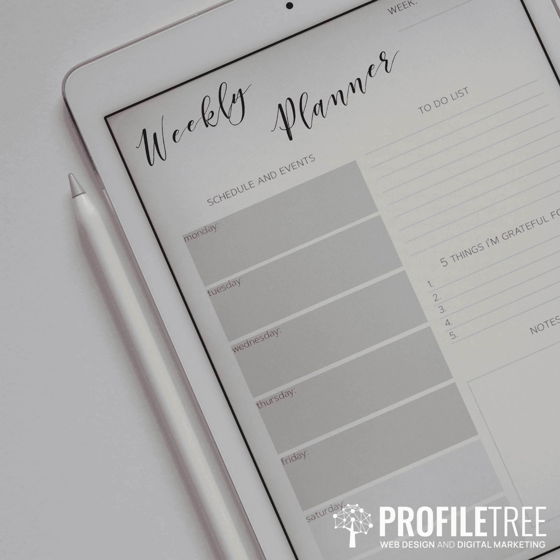Image of a weekly planner calendar on iPad