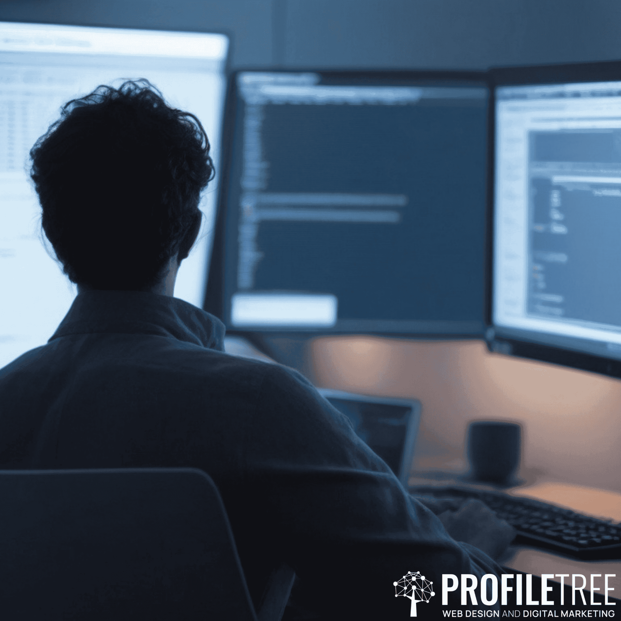 Image of someone on their computer - multiple monitors (hiring freelancers)