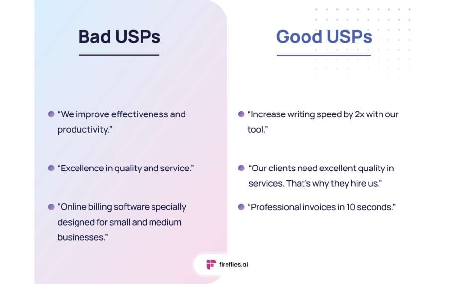 What is a unique selling point good and bad examples