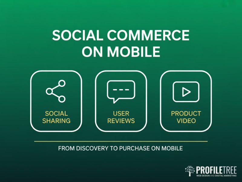 Mobile optimisation for social commerce showing social sharing user reviews and product video as discovery to purchase tools on mobile