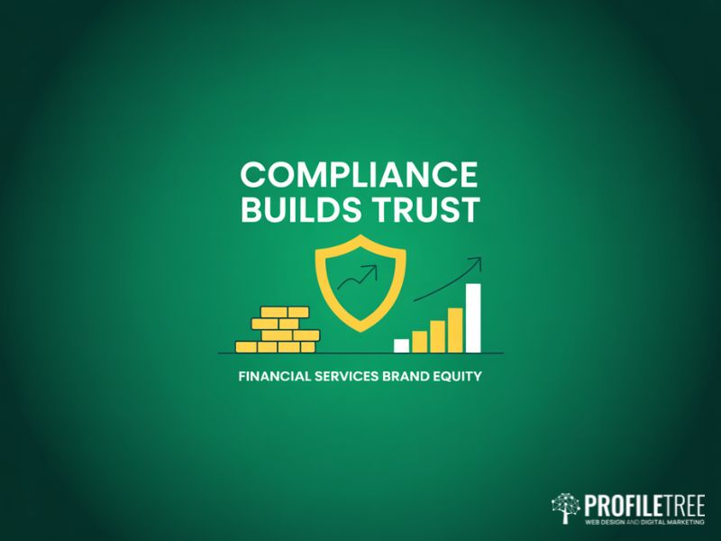 Flat vector graphic showing compliance builds trust in financial services brand equity