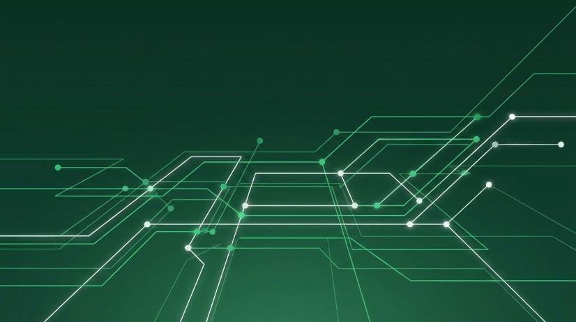 Abstract digital background with green gradient, intersecting white and green lines, and small circles, resembling a technology or circuit board pattern—perfect for illustrating concepts like sitemaps and digital connectivity.