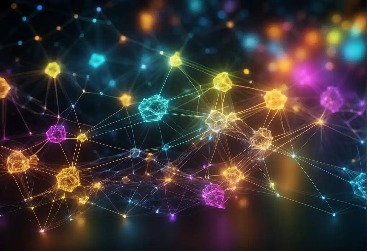 A colorful network of interconnected nodes with various types of content spreading rapidly across digital platforms