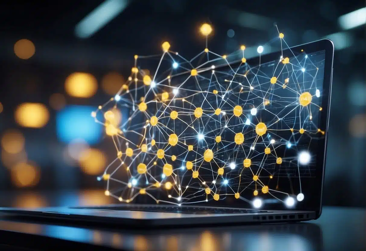 A network of interconnected devices processes data using advanced machine learning algorithms, showcasing the potential for SMEs to utilize innovative applications