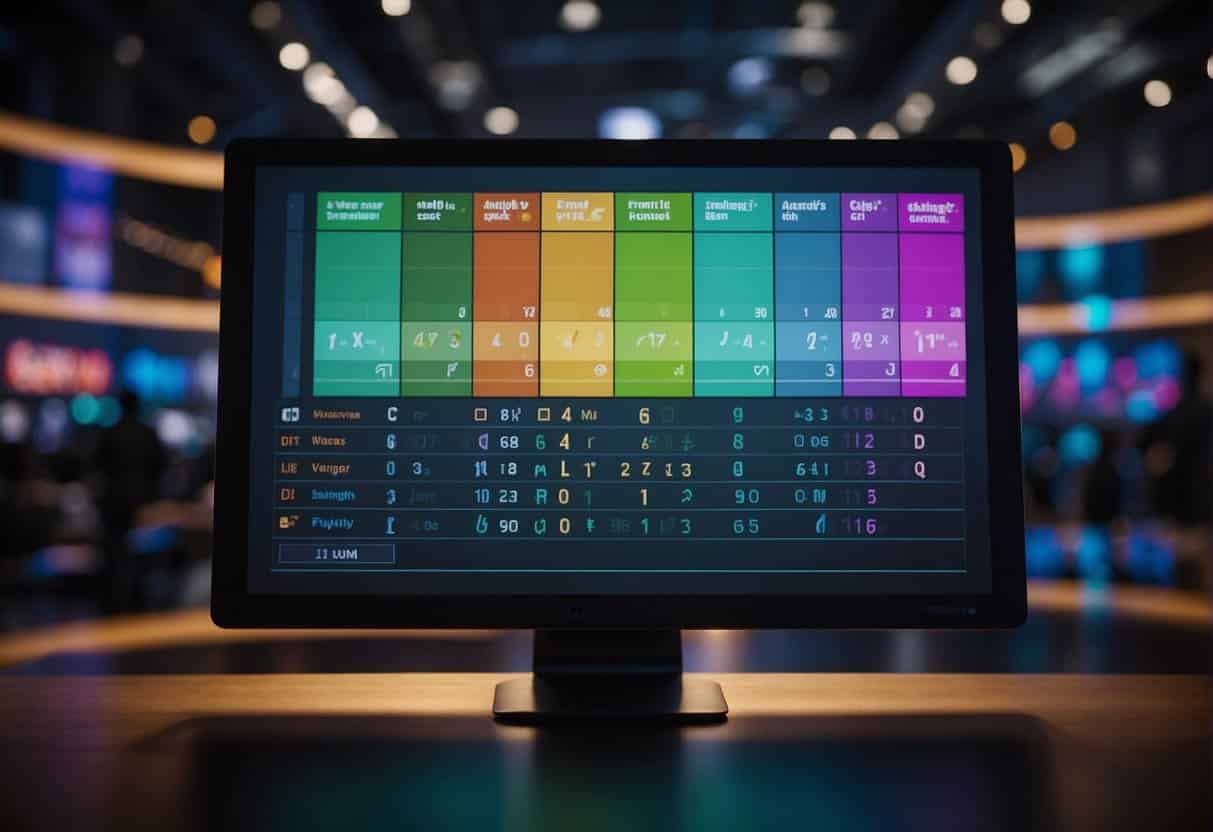 A computer screen displays a colorful quiz with multiple choice questions. A graph shows increasing engagement as users interact with the interactive content