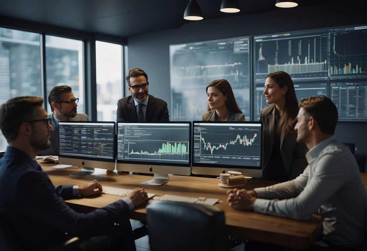 A group of small business owners gather around a computer, eagerly learning advanced machine learning techniques. Charts and graphs are displayed on the screen, illustrating the complex concepts being discussed
