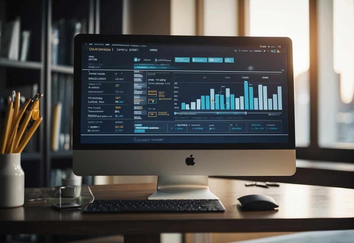 A computer screen displaying various SEO tools and link building strategies, with charts and graphs showing successful research and implementation