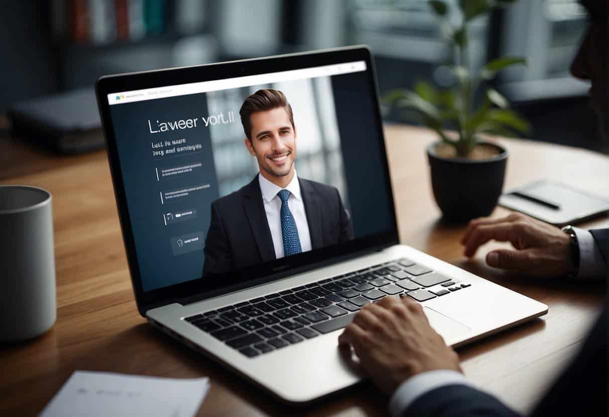 A lawyer engaging with clients online, showcasing legal expertise and building trust through informative content and personalized interactions