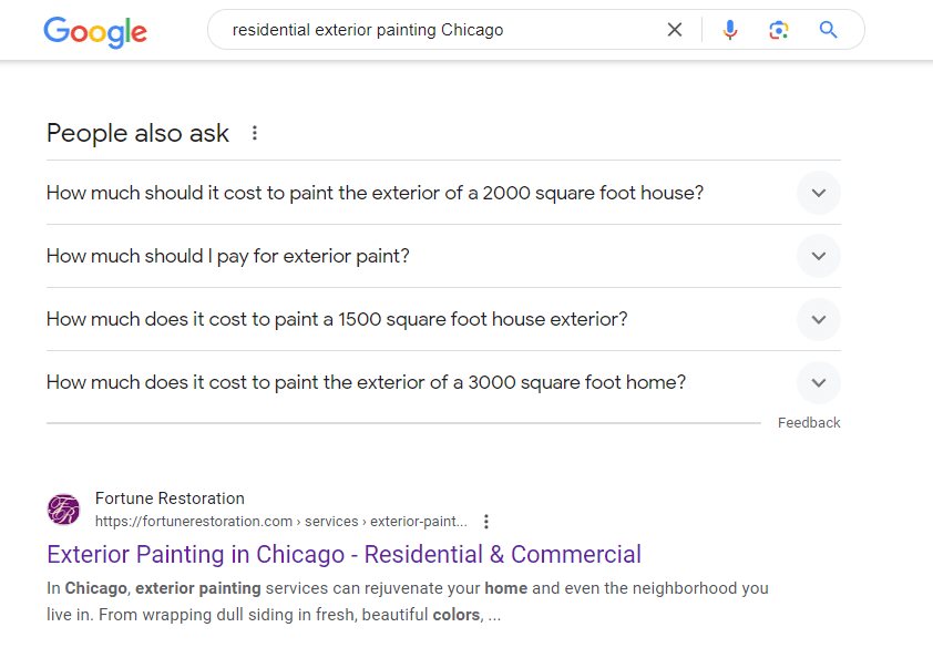 Website Redesign - Search Engine Results for Fortune Restoration