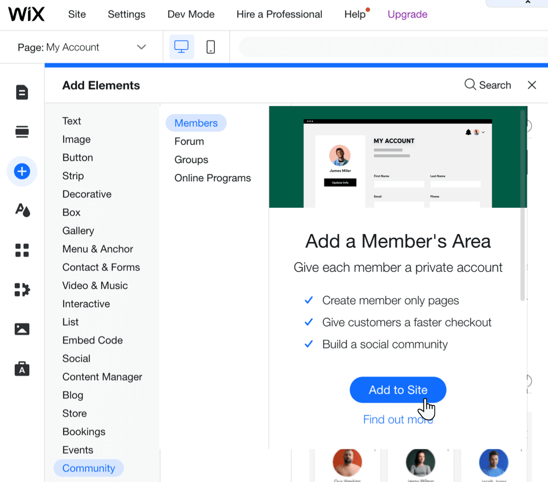 Member on a WIX Site