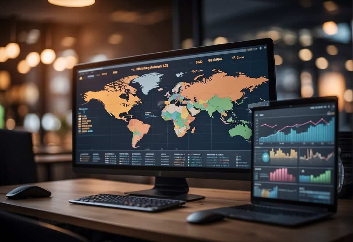 A computer screen displays various digital marketing platforms in China, with graphs and data showing consumer insights