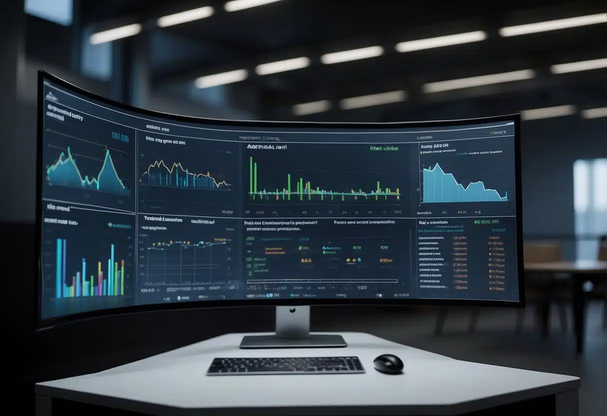 AI monitors performance data, analyzing training outcomes. Graphs and charts display progress and areas for improvement. AI algorithms track and enhance training results