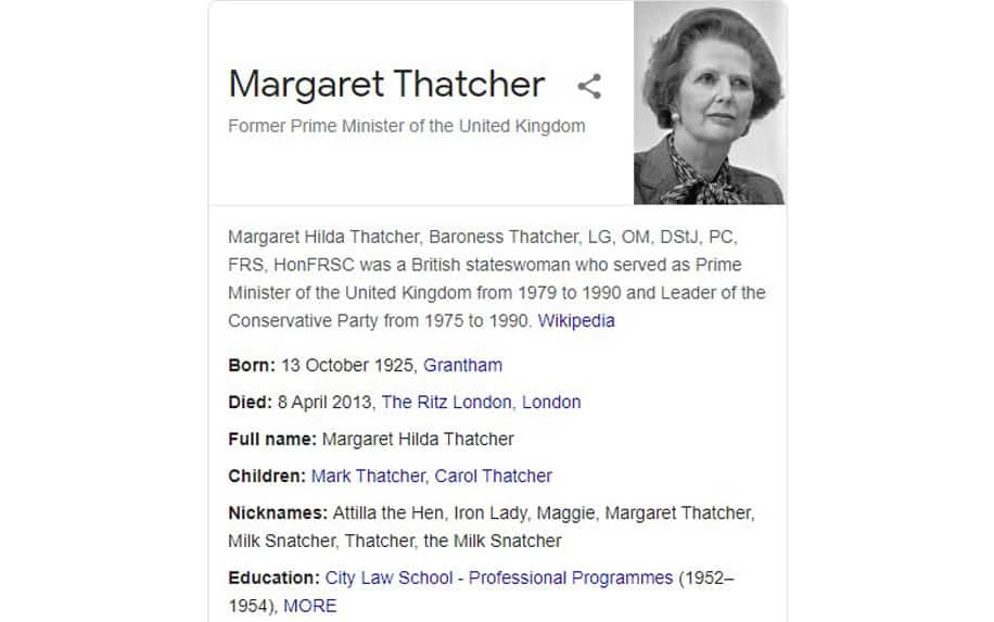 Google knowledge panel example