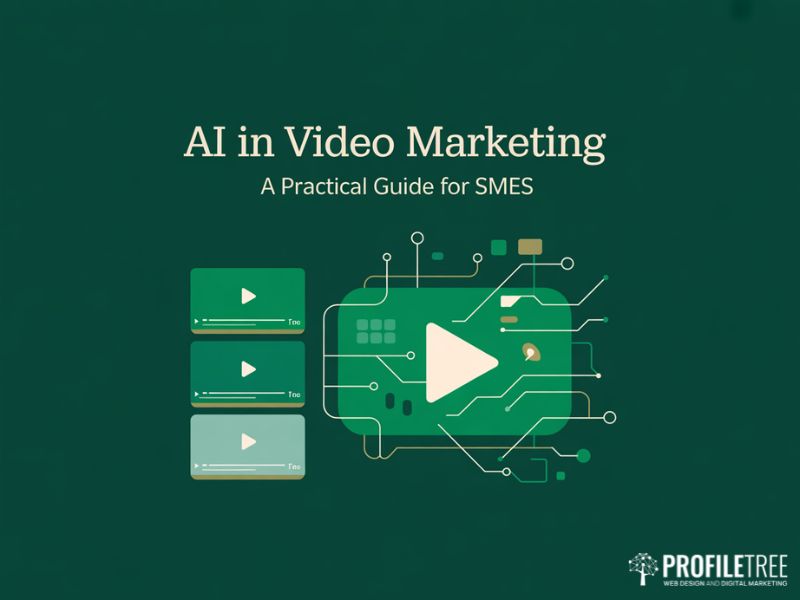 Hero illustration introducing AI in Video Marketing for SMEs with a stylised play button and abstract data flow lines