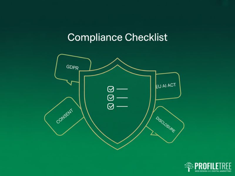 Shield and checklist graphic representing compliance considerations for AI in Video Marketing under the EU AI Act and GDPR