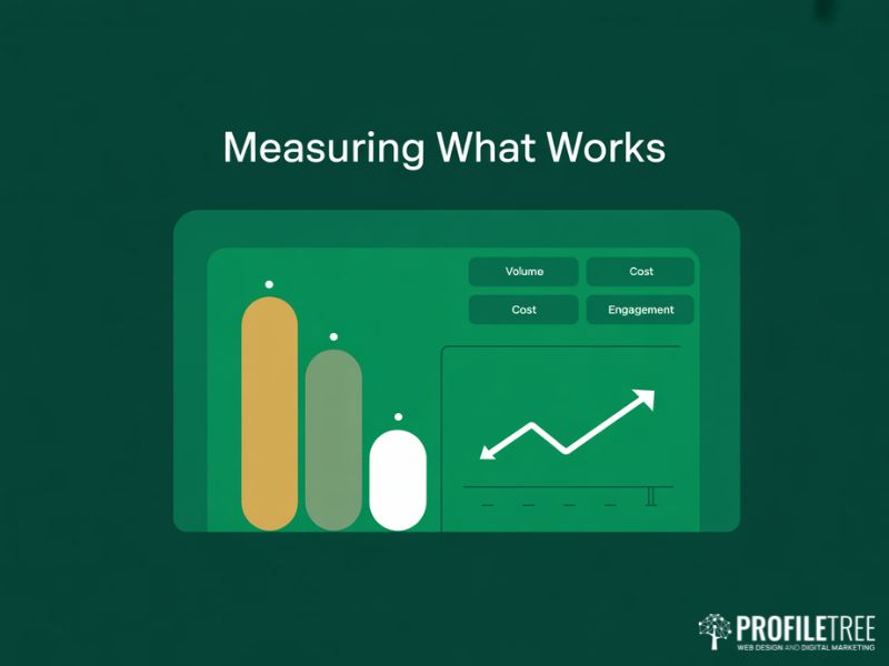 Dashboard style graphic showing the three key metrics for measuring AI in Video Marketing performance across volume cost and engagement