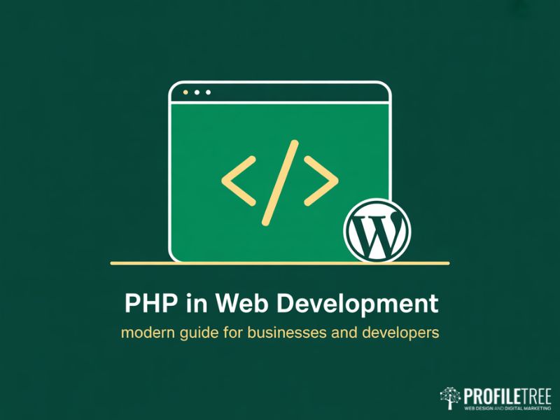 Hero illustration introducing the complete guide to PHP in web development for businesses and developers