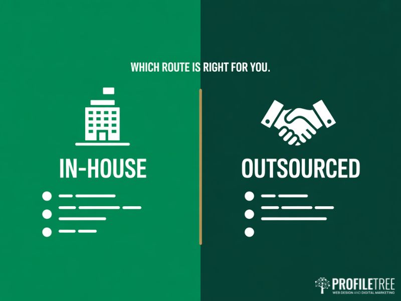 AI Training for Your SME shown as a flat vector comparison graphic splitting the in-house and outsourced approaches side by side