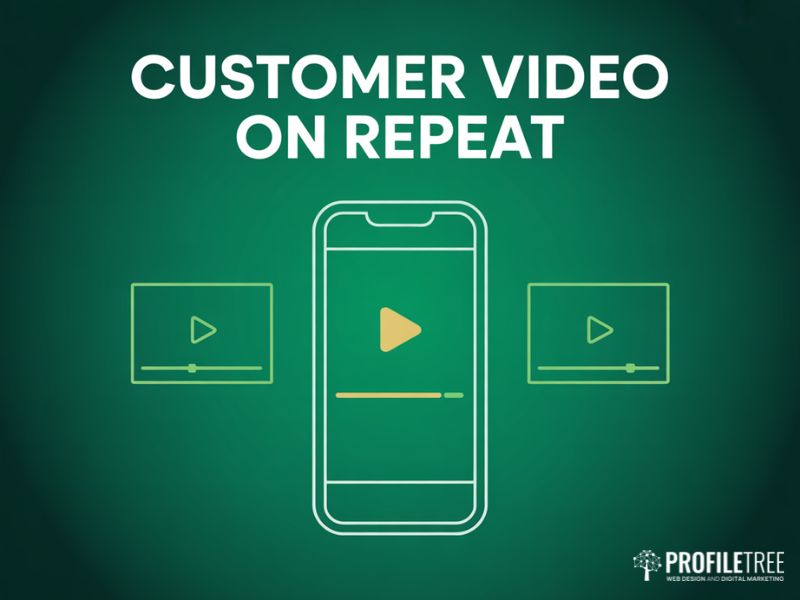 Flat vector illustration of a mobile phone showing a video play button representing visual User-Generated Content in marketing