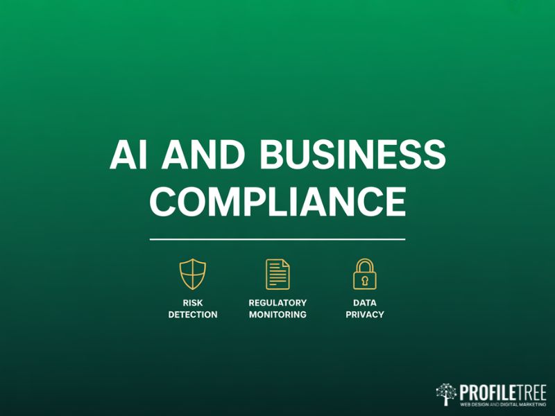 Hero graphic showing three core pillars of AI in Business Compliance: risk detection, regulatory monitoring and data privacy