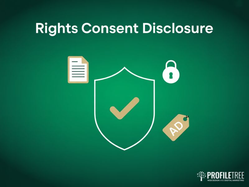 Flat vector illustration of a shield with consent and disclosure icons showing legal compliance for User-Generated Content