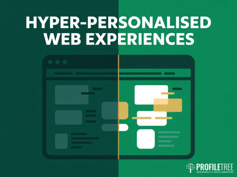 Hyper-Personalised Web Experiences illustrated as a split browser window showing generic versus individually tailored web content