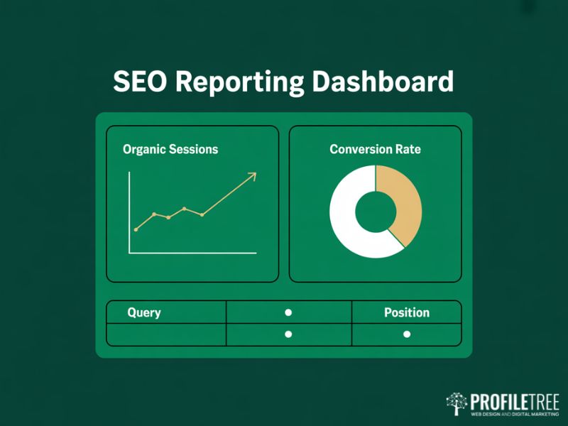 SEO reporting dashboard layout with organic sessions and conversion rate used to improve SEO decision making