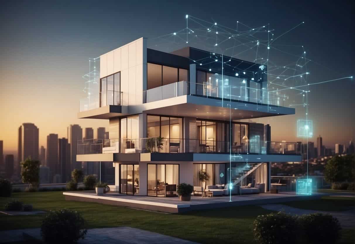 An AI system analyzes real estate data, providing market insights for property management and customer matching