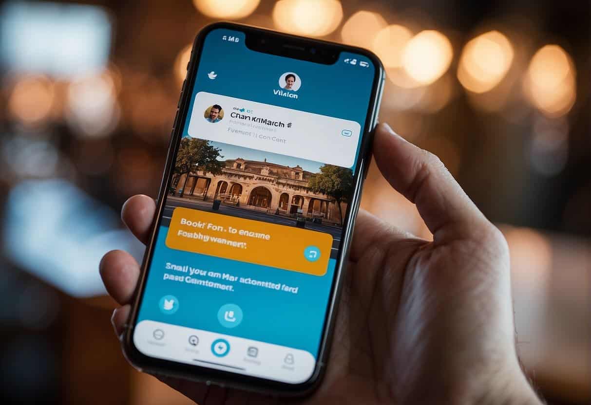 A small business logo and Twitter handle displayed on a smartphone screen, with a tweet featuring engaging content and positive customer interactions
