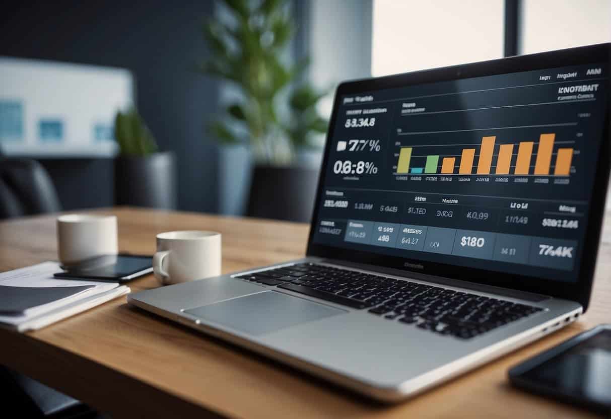 An analytics dashboard displays key metrics for an accounting firm's marketing efforts, including website traffic, conversion rates, and ROI