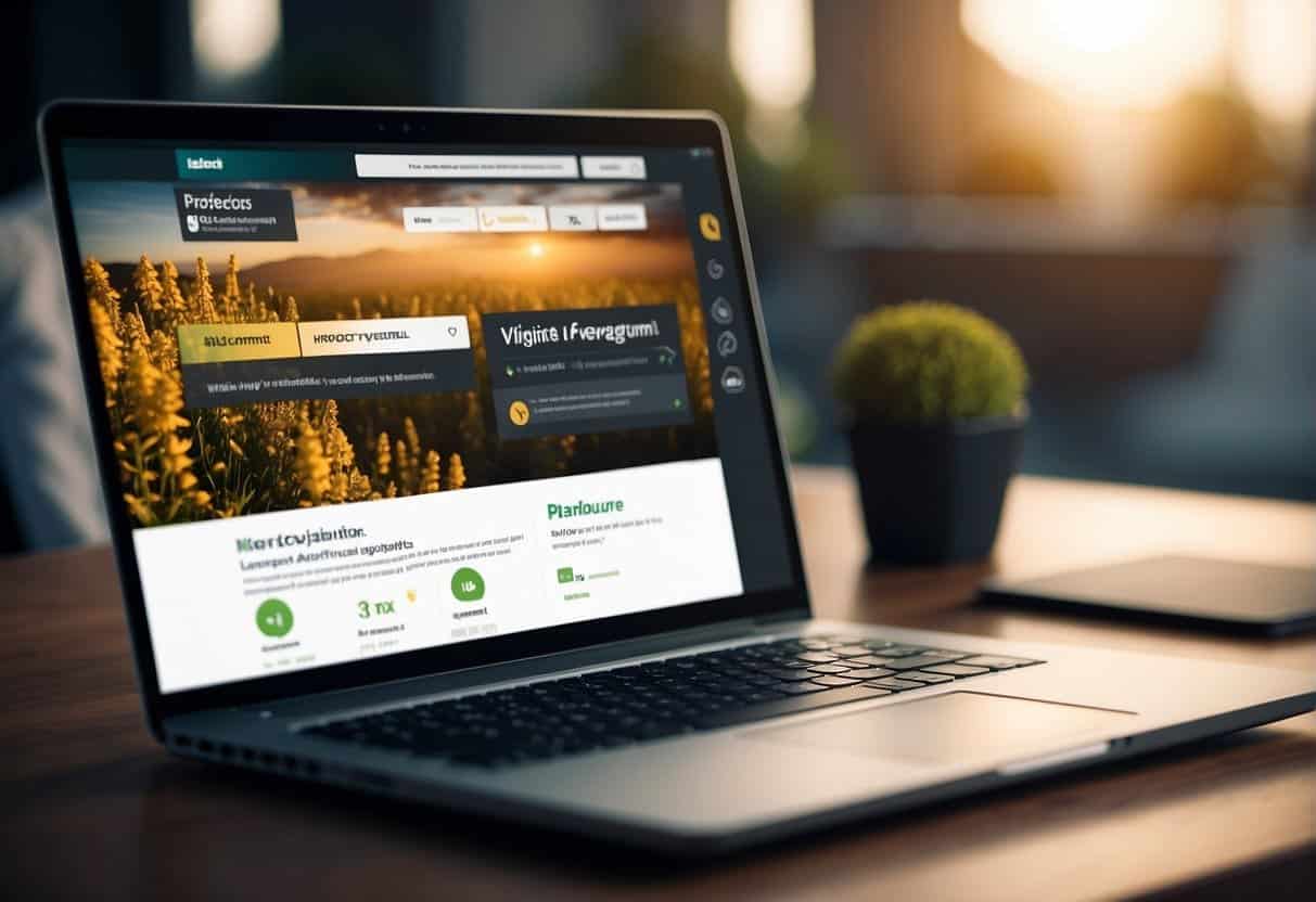 A laptop displaying a website with positive user feedback, while another laptop shows high engagement signals